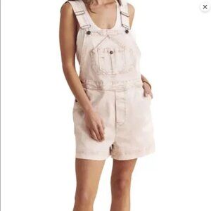 Faherty Women's Large Mechanic Shorts Overalls Denim Light Pink 100% Cotton